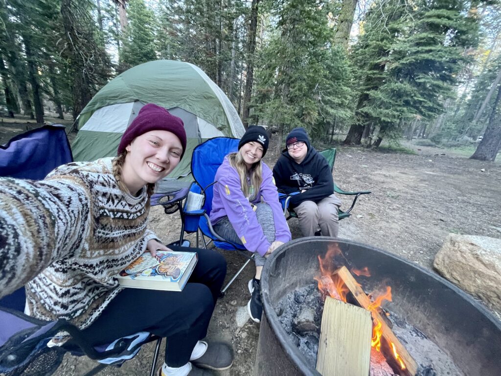 The San Francisco MVS unit enjoys camping and hiking together in their free time. From left, Anna Lubbers, Rachel Miller, and Eli Reimer. Photo by Anna Lubbers.