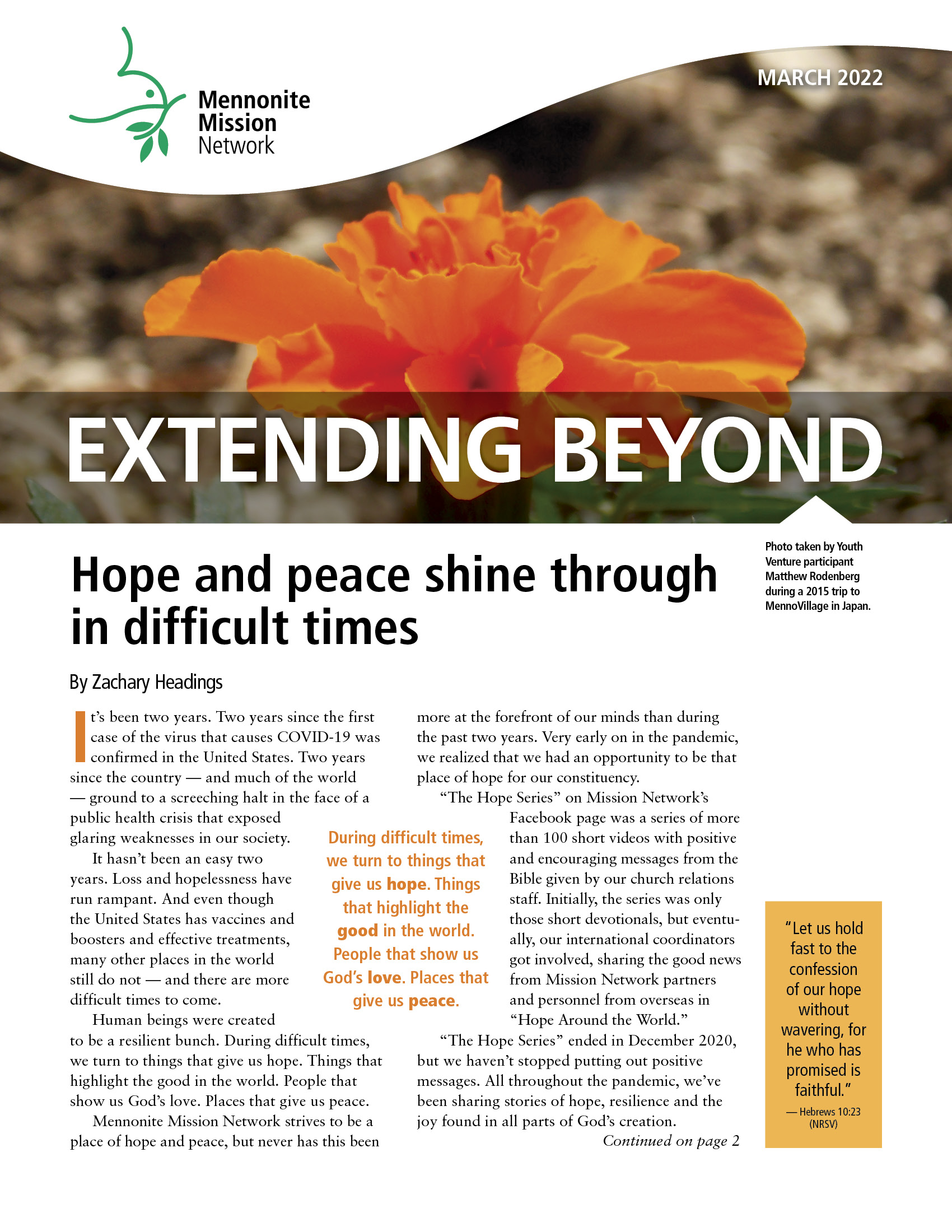 Hope and peace shine through in difficult times - Mennonite Mission Network