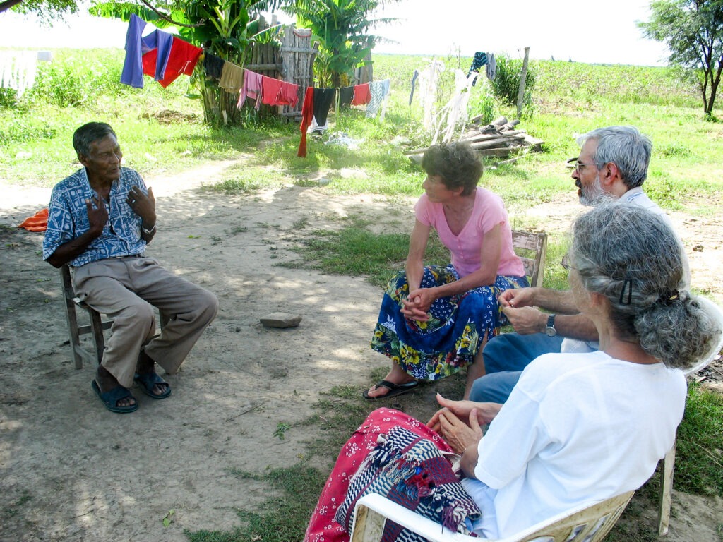 Juan Machagaik, a pastor in the La Primavera Colony in Toba country in Bolivia, with Lynda Hollinger-Janzen and Keith and Gretchen Kingsley.