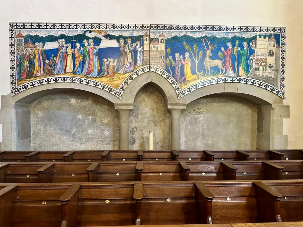 Mural of the legend of the of the founding of the Fraumünster (Women's Minster), a church in Zürich