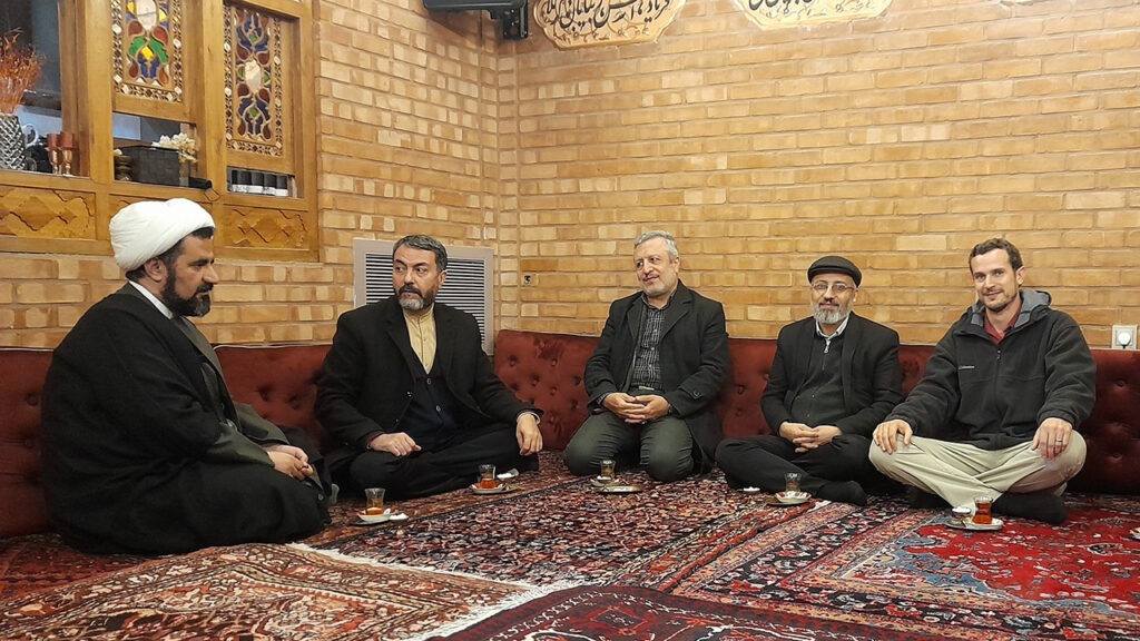 Peter Sensenig, right, in Qom, Iran, in 2024 with Positive Global Ethics conference participants, from left, Mohammad Kashani, Mohammad-Taghi Eslami, Hamid Makarem and Mohammad Suri.