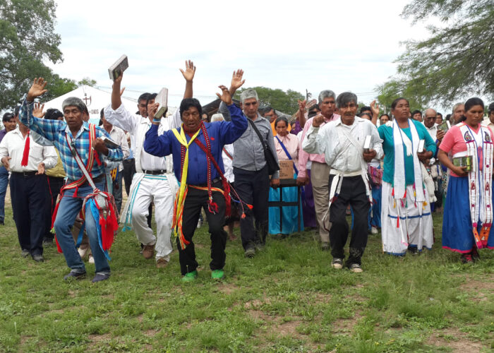 A procession of church members in Fortín Lavalle
