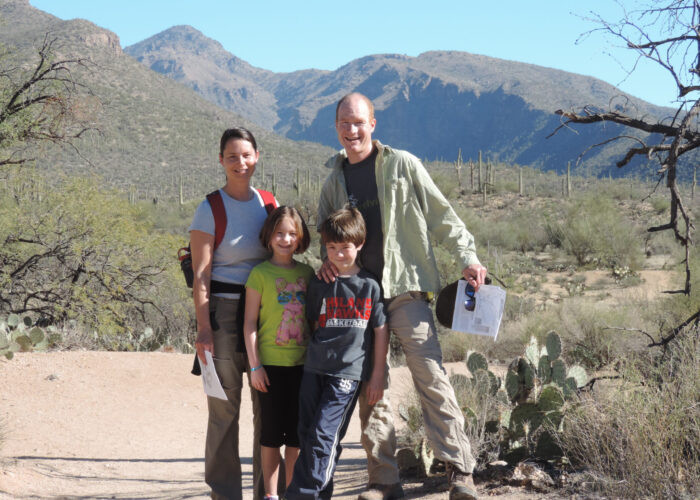 Jodi and Eric Miller with their children Julia and Nathan hiking in Sabino Canyon