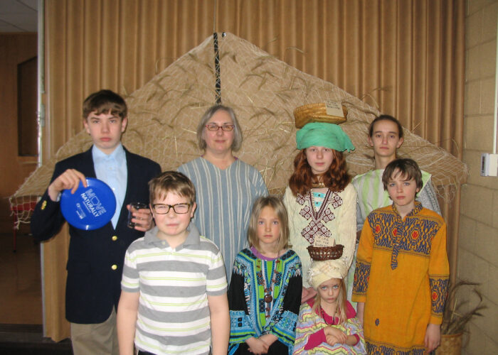Children at Cedar Falls (Iowa) Mennonite Church pause for a photo during the Burkina Faso mission bank fundraiser. Back row