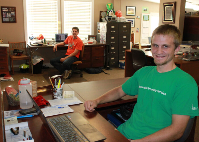 Ryan Iafigliola (left) and Allen Slabaugh (right) work near each other