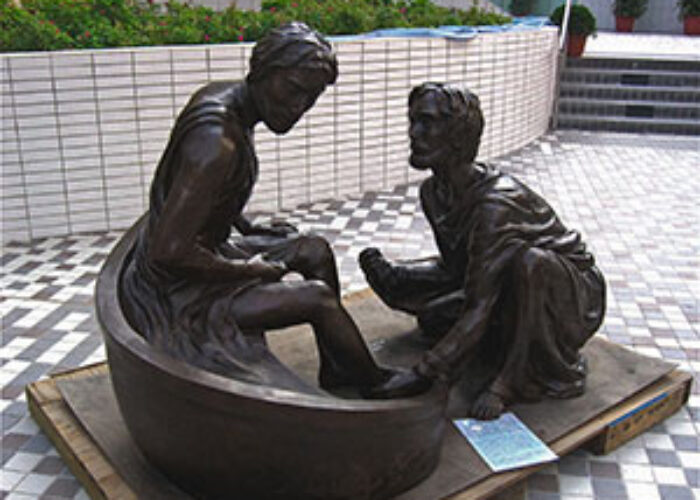 Esther Augsburger's statue graces the International Christian School campus in Hong Kong