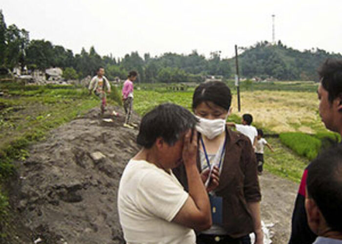 Lindy (in mask) in Pengzhou
