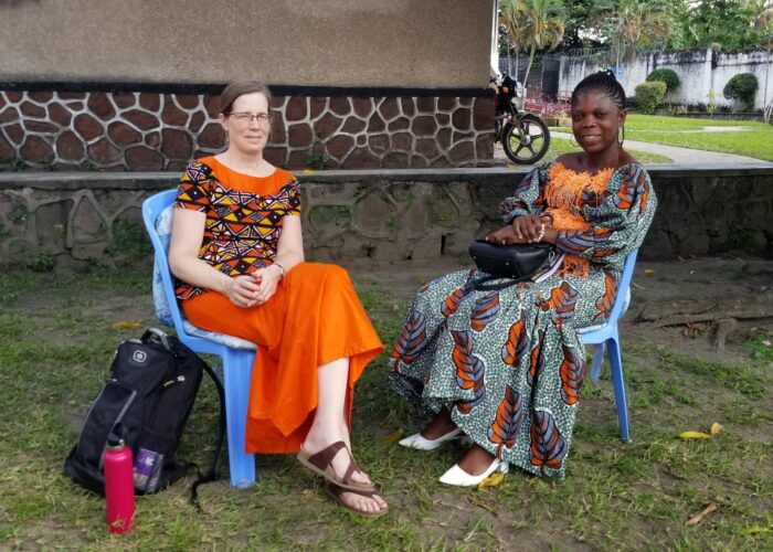 Michèle Sigg and Charly Ntumba Malembe take a break during the church history writing workshop in Kinshasa, DRC.