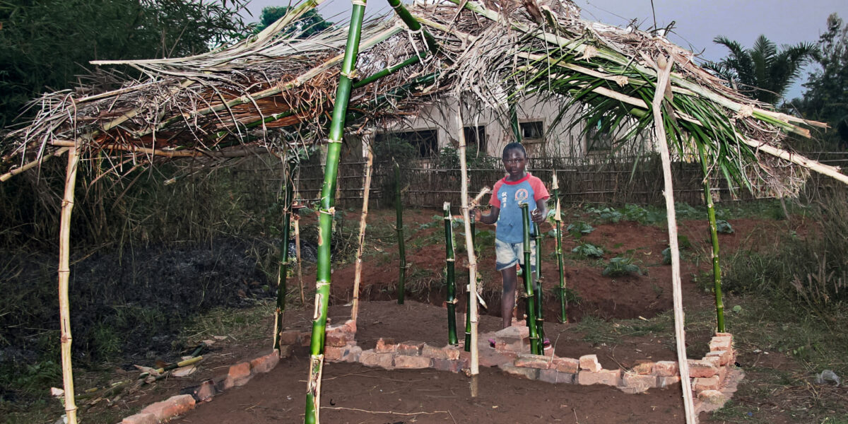 ​Mukenge stands in the church building where he leads worship every morning. Photo provided.