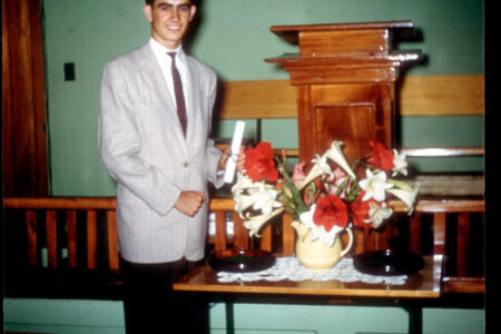 José Ortiz with his diploma from Instituto Biblico Menonita in 1959. Photographer: Tom Lehman.