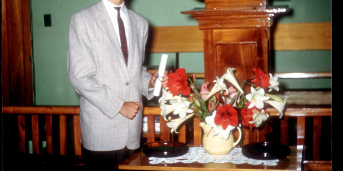 José Ortiz with his diploma from Instituto Biblico Menonita in 1959. Photographer: Tom Lehman.