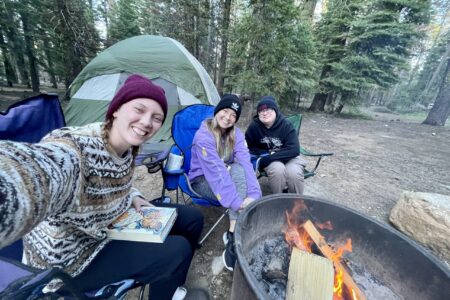 The San Francisco MVS unit enjoys camping and hiking together in their free time. From left, Anna Lubbers, Rachel Miller, and Eli Reimer. Photo by Anna Lubbers.