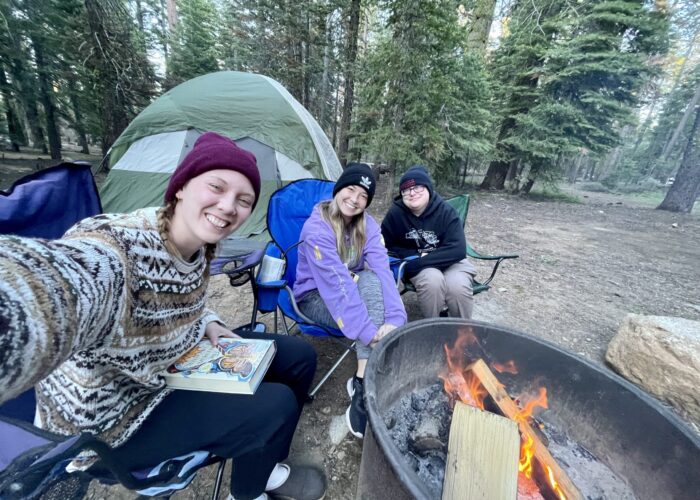 The San Francisco MVS unit enjoys camping and hiking together in their free time. From left, Anna Lubbers, Rachel Miller, and Eli Reimer. Photo by Anna Lubbers.
