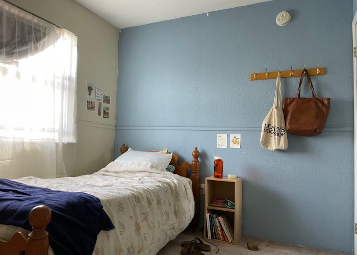 Emily Keefer's room in the Alamosa MVS unit house. During recovery from a concussion received from a volleyball game, Keefer's doctor recommended time in the dark — no work, no screens, and no bright lights. Photo by Emily Keefer.