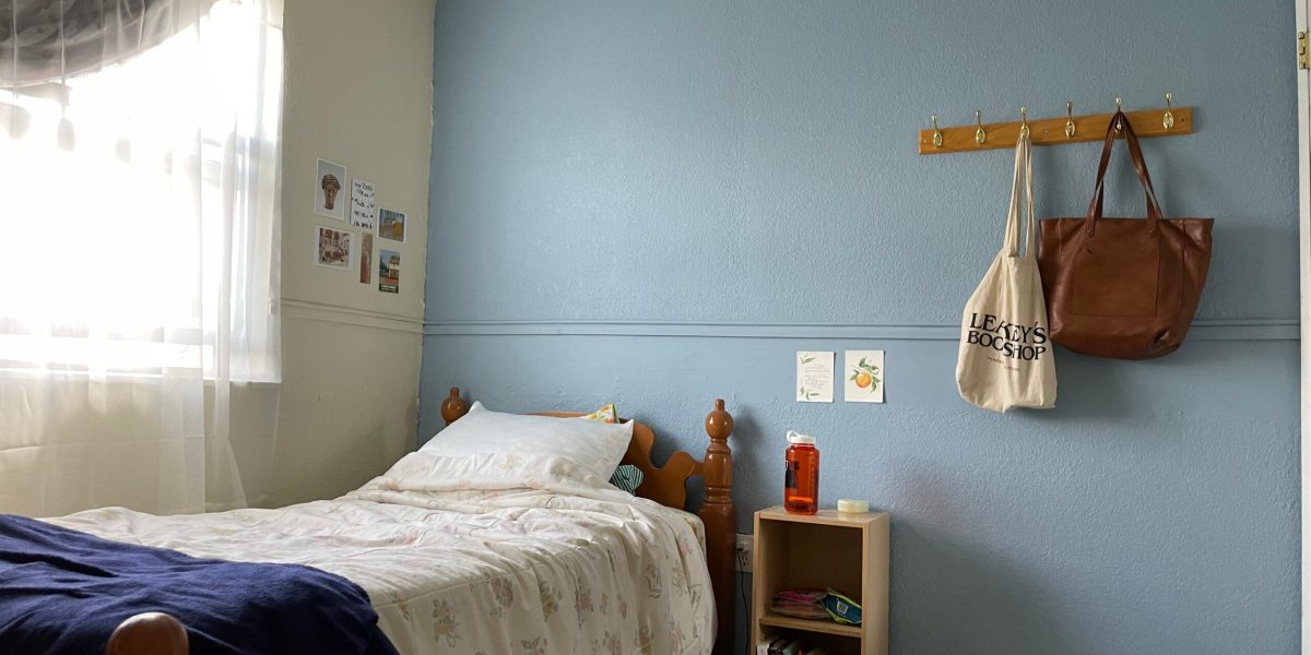 Emily Keefer's room in the Alamosa MVS unit house. During recovery from a concussion received from a volleyball game, Keefer's doctor recommended time in the dark — no work, no screens, and no bright lights. Photo by Emily Keefer.