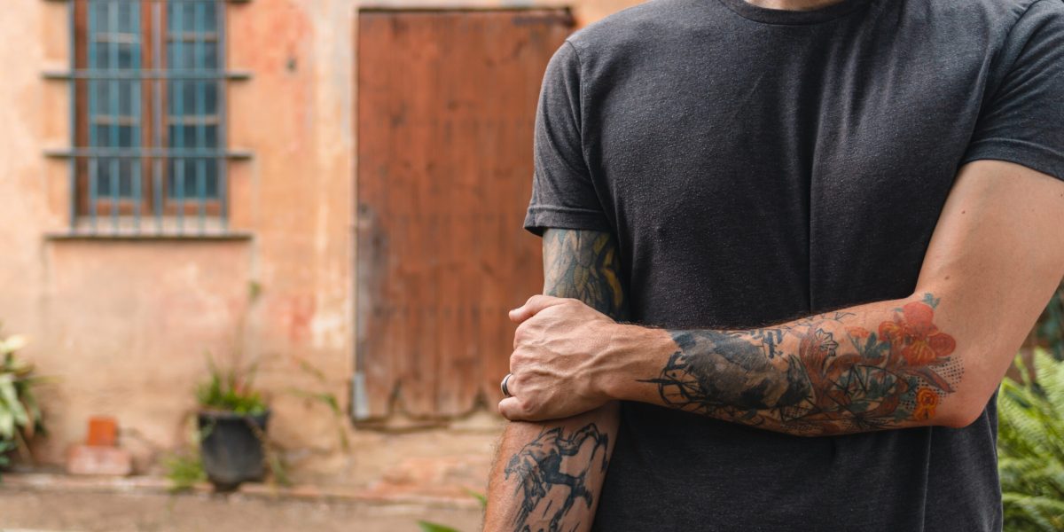 ​One of Josh Garber’s tattoos tells the story of Dirk Willems from Martyrs Mirror. Photographer: Alisha Garber.