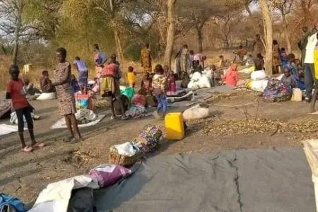 Some of the displaced community members of the South Sudan Mennonite Church. Photo by Pastor Stephen Dhuoney Dang Lual.