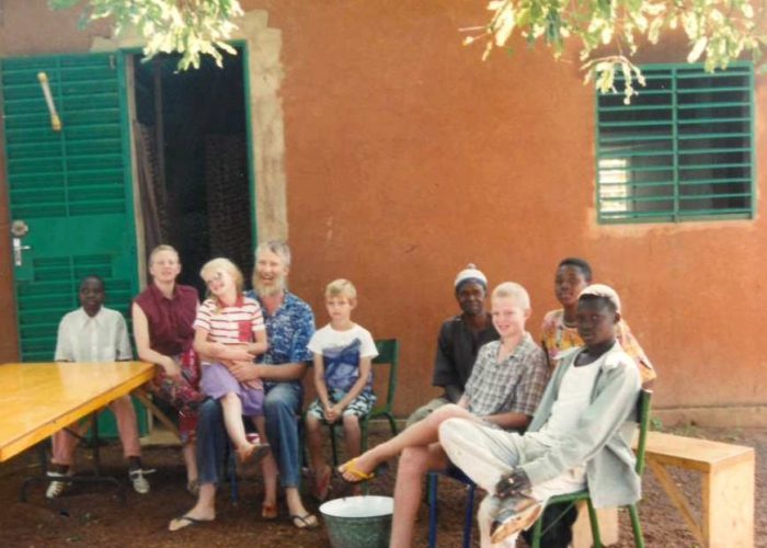From left, Ouattara Bwofi; Donna, Mariam, Loren, and Aisha Entz; Kone Lasina; Zachary Entz; Kone Abdoulay; Quattara Fousene.