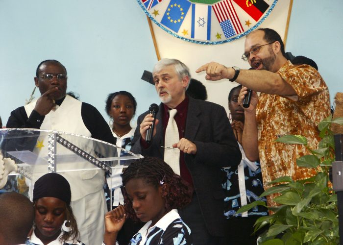 ​Stanley Green (right) delivered greetings and proclaimed our oneness in Christ to the Assemblée Evangélique Le Rocher (Evangelical Church of the Rock)