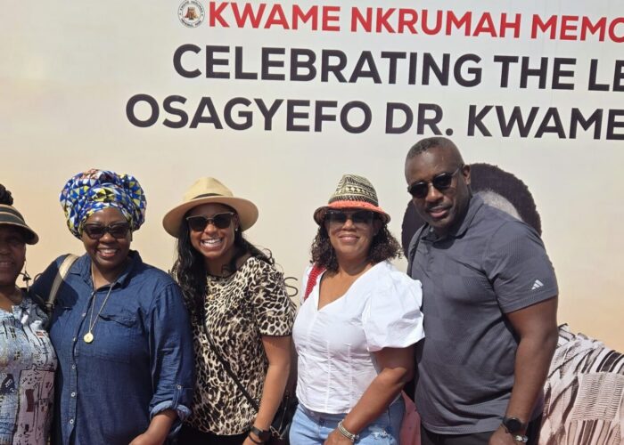 The Ghana tour group from left: Yvonne Maati Platts, Mosaic Conference; Sibonokuhle Ncube, Mennonite Mission Network; Lauren Francisco, C3 Hampton; Janice Bolden, Enon Tabernacle, Philadelphia; and Wil LaVeist, Mennonite Mission Network. (Not pictured is Pastor Felix Rocha of Evangelical Garifuna Church, New Orleans, who joined the delegation the following day).