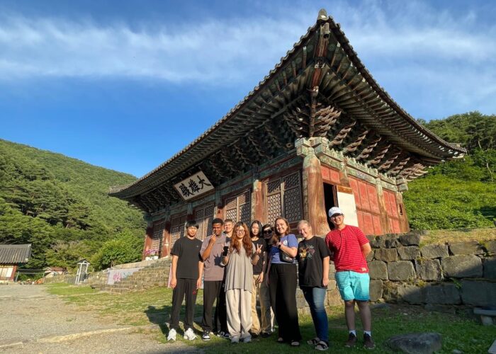 The 2024 Youth Venture South Korea team at a Buddhist temple in Nonsan