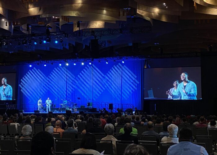 ​Opening worship on July 6 at MennoCon21. Photo by Lauren Eash Hershberger. 