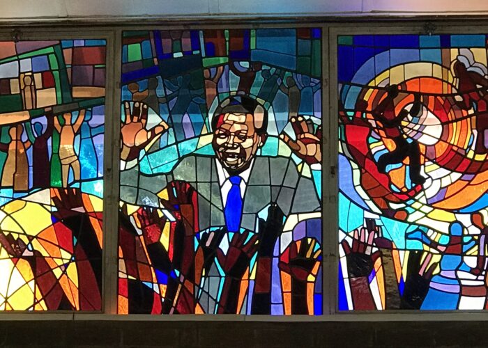 ​This stained glass window depicting Nelson Mandela is part of the Regina Mundi Church in Soweto