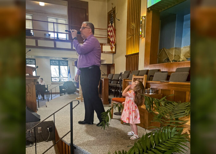 Jason Ault preaches at his home church, First Christian Church of Wellington in Wellington, Kansas. Photo provided.