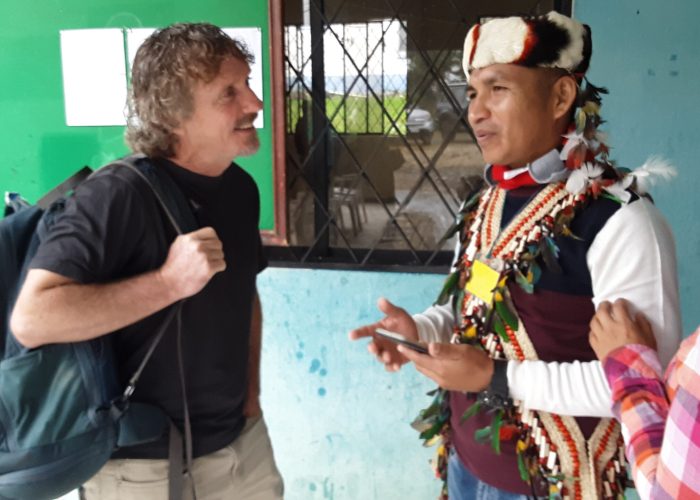 ​Clever Mashiant (right) of the Shuar indigenous group in the Ecuadorian Amazon reflects with Jerrell Ross Richer on following Christ in ways that are authentic in a multicultural context. Photo by Jane Ross Richer. 