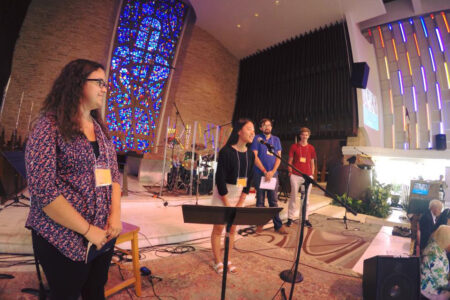 Miami Dwellers share stories about their year of service at Second Presbyterian Church in Ft. Lauderdale. From left to right: Natalie Wolf