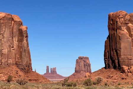 The pilgrimage included a tour of Monument Valley, on the ancestral land of the Navajo Nation. Monument Valley is considered sacred by the Navajo people. Despite this, it was mined for uranium in the 1940s-60s, leaving behind nuclear waste, abandoned mines, and numerous health hazards for the local Indigenous population. Photo by Myrna Krehbiel.