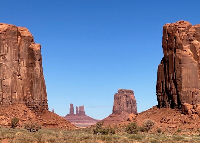 The pilgrimage included a tour of Monument Valley, on the ancestral land of the Navajo Nation. Monument Valley is considered sacred by the Navajo people. Despite this, it was mined for uranium in the 1940s-60s, leaving behind nuclear waste, abandoned mines, and numerous health hazards for the local Indigenous population. Photo by Myrna Krehbiel.