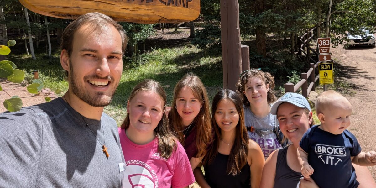 The 2024-25 Colorado Springs Service Adventure unit: Christian Stoltzfus (unit leader), Elizabeth Daudey, Alea Sagert, Hannah Smith, Sadie Sherman, Leigha Stoltzfus (unit leader) with daughter Naomi. Photo by Christian Stoltzfus.