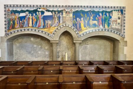 Mural of the legend of the of the founding of the Fraumünster (Women's Minster), a church in Zürich