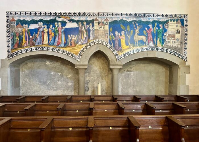 Mural of the legend of the of the founding of the Fraumünster.