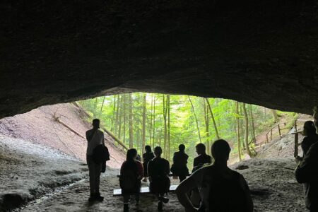 Looking out from the Täuferhöhle after a long trek.