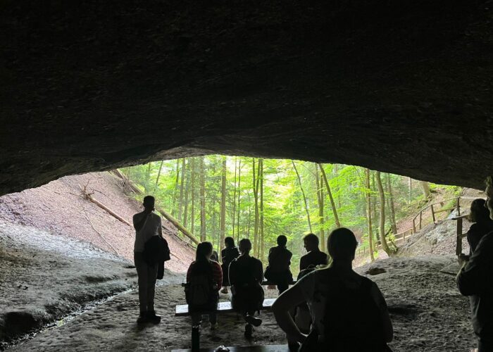 Looking out from the Täuferhöhle after a long trek.