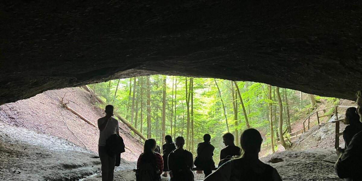 Looking out from the Täuferhöhle after a long trek.