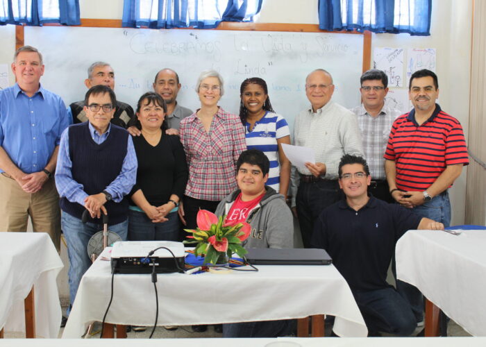 Spanish Anabaptist educators from Latin America and the United States during the gathering at Semilla. Back: Floyd Saner