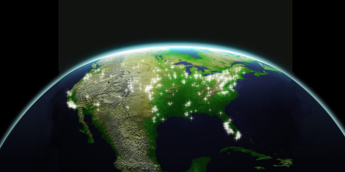 Illustration showing the approximate locations of Mennonite Church USA congregrations on the globe.