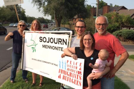 Sojourn Mennonite Church members Susan Goering