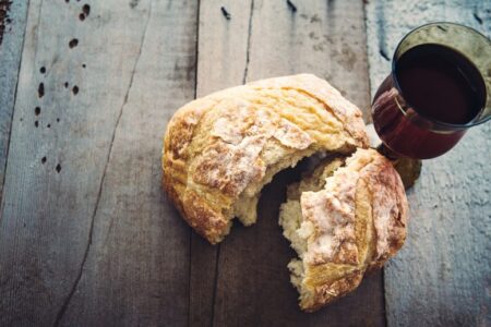 Bread and wine on a table