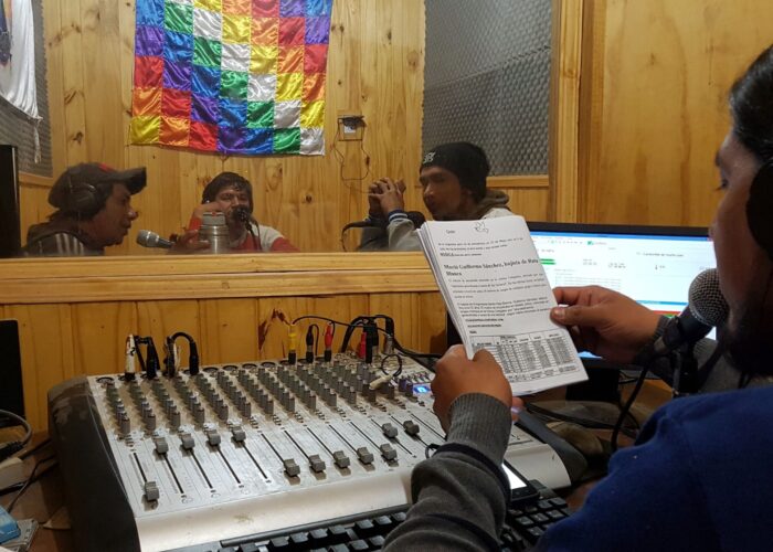 ​David Díaz operates the console at the Toba Qom radio station located at the Centro Educativo Saỹaten (Qom Knowledge Educational Center) in Castelli