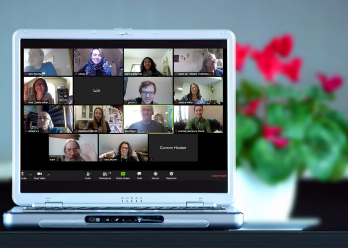 ​MVS local leaders met virtually during the COVID-19 pandemic. Screenshot by Kelsey Kauffman; graphic by Cynthia Friesen Coyle. 