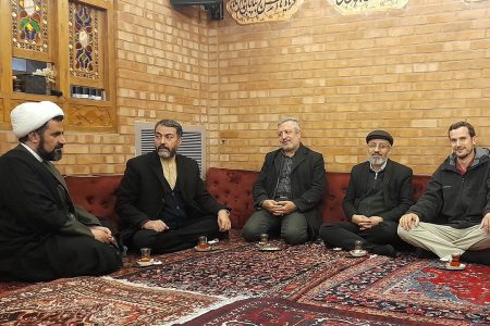 Peter Sensenig, right, in Qom, Iran, in 2024 with Positive Global Ethics conference participants, from left, Mohammad Kashani, Mohammad-Taghi Eslami, Hamid Makarem and Mohammad Suri.