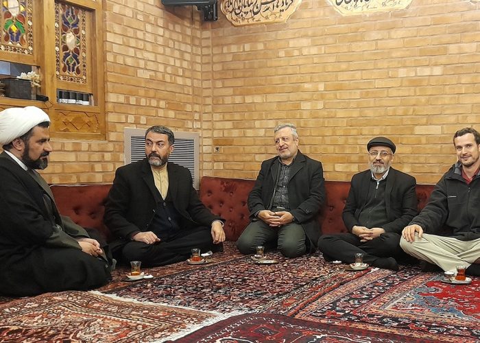 Peter Sensenig, right, in Qom, Iran, in 2024 with Positive Global Ethics conference participants, from left, Mohammad Kashani, Mohammad-Taghi Eslami, Hamid Makarem and Mohammad Suri.