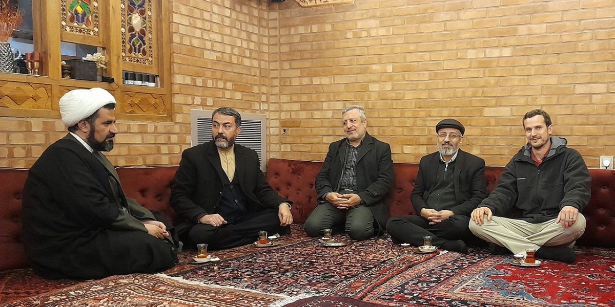 Peter Sensenig, right, in Qom, Iran, in 2024 with Positive Global Ethics conference participants, from left, Mohammad Kashani, Mohammad-Taghi Eslami, Hamid Makarem and Mohammad Suri.