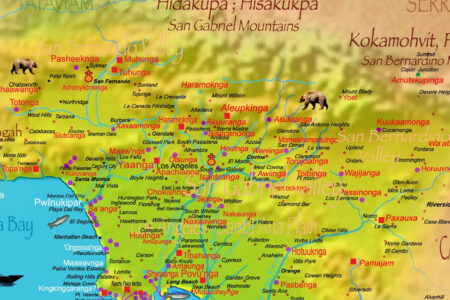 ​Map with the original names and locations of each of tribal community and their sacred sites overlaid with the current map of southern California. Photo provided.  